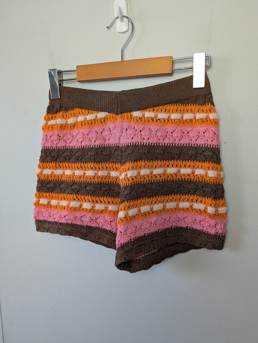 ZARA Crochet Mini Short Women Size Small 70' Style Pink Brown Orange Stretch